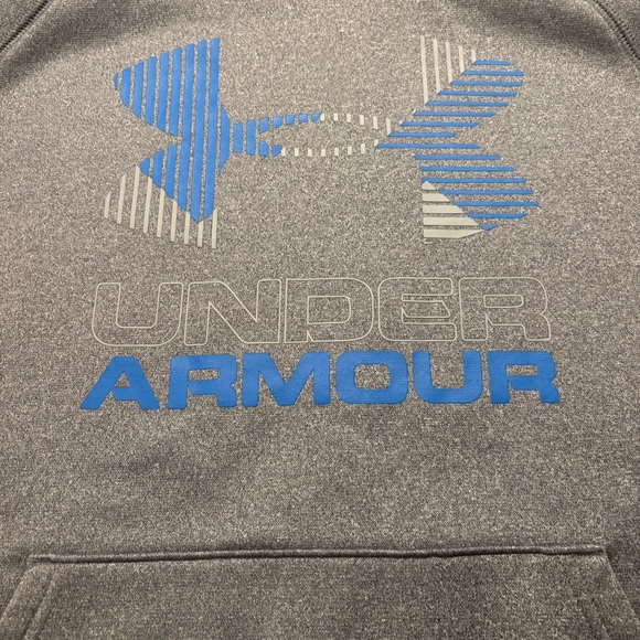 UNDER ARMOUR ColdGear Hoodie Fleece Big Logo Pocket Gray Blue Boy’s Size Youth L - Picture 7 of 8